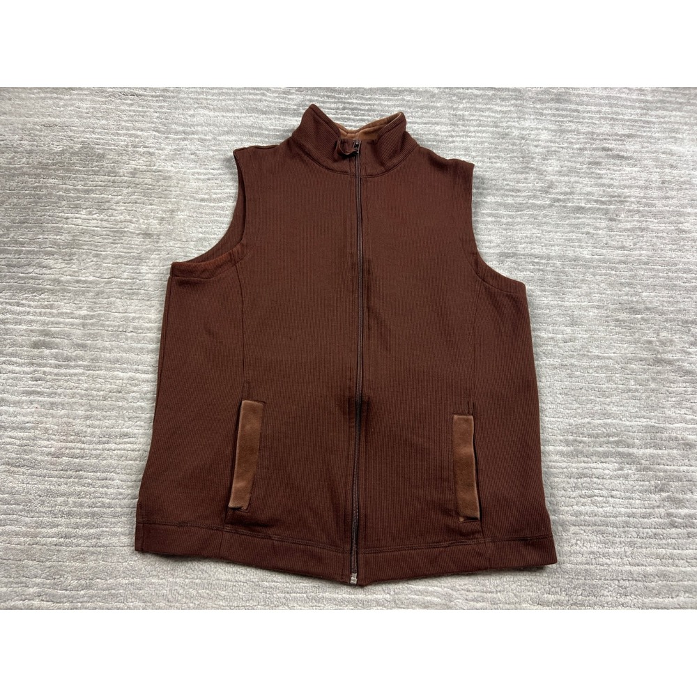 White Stag Vest Womens Small 4/6 Brown Ribbed Full Zip Mock Neck Sleeveless